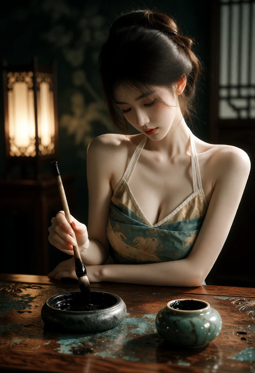 一个在书法的美女