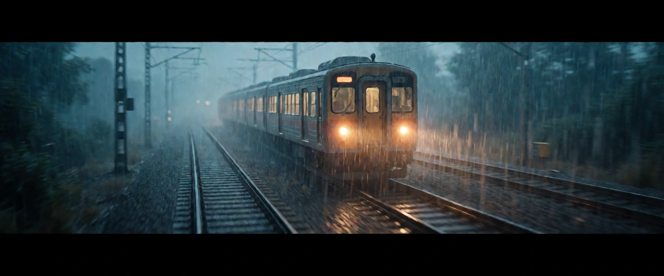 雨中行驶的火车